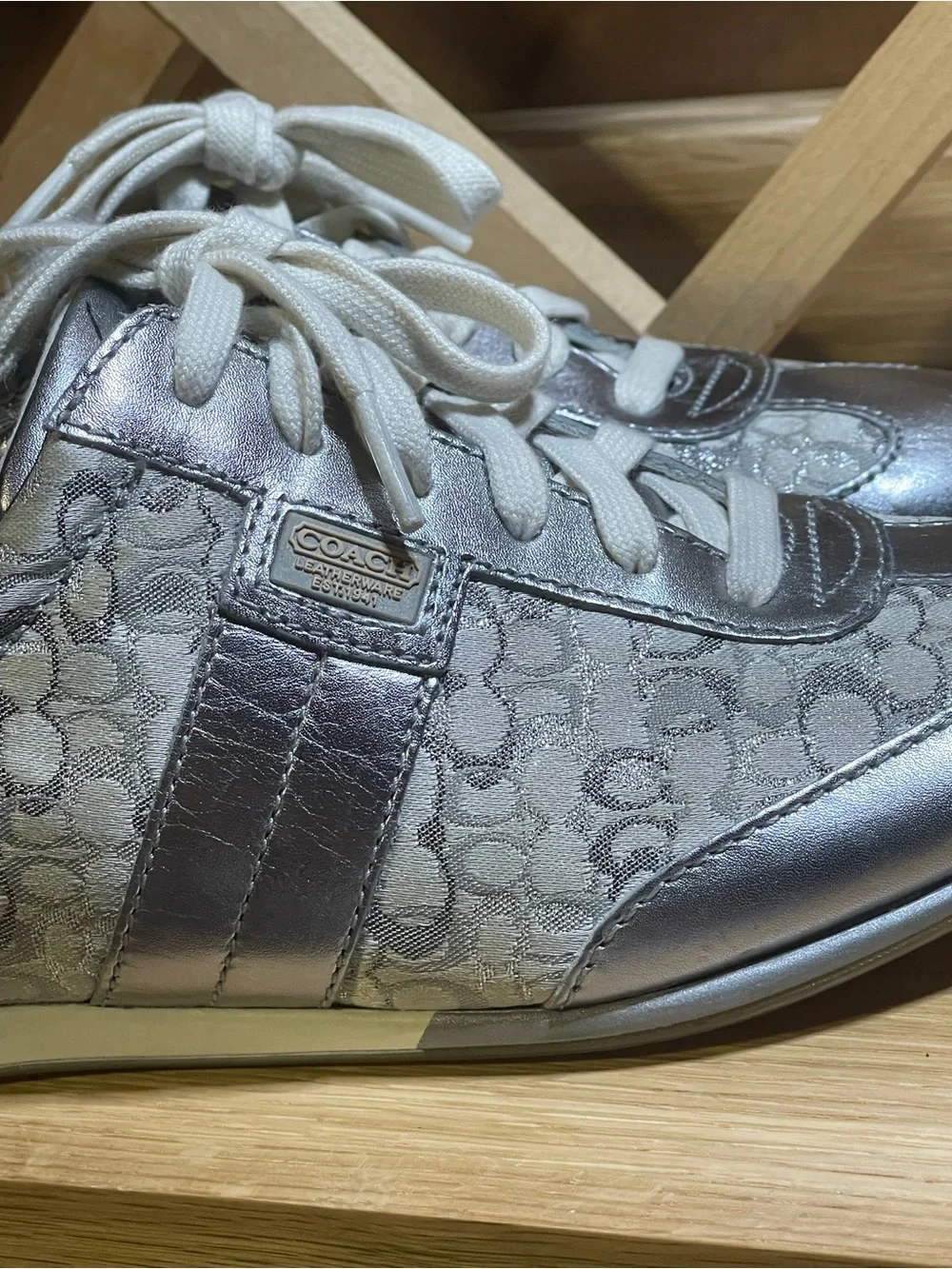 New -Y2K Coach Leatherware EST. 1941 “JOSS” Metallic Silver Leather Sneakers